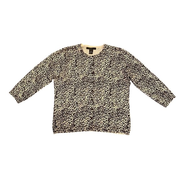 August Silk Silx Cardigan Buttons Leopard Print Stretch Sweater Large - Picture 2 of 10